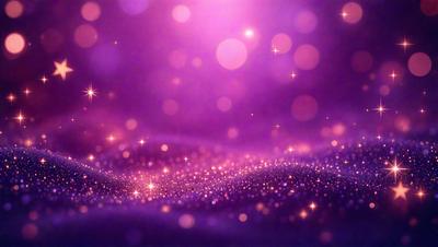 The primary subject of the image is a purple background with a pattern of bright, shining stars. The setting is a space-like environment, and the visual style appears to be a digital art or illustration. The dominant colors are purple and white, creating a serene and calming atmosphere.