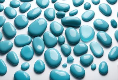The primary subject of the image is a collection of blue rocks, which are arranged in a visually appealing manner. The setting is a white background, which provides a clean and uncluttered environment for the rocks. The visual style of the image is a close-up of the rocks, showcasing their unique shapes and textures. The dominant colors in the image are blue, which is the color of the rocks, and white, which serves as the background. The overall atmosphere of the image is serene and calming, as
