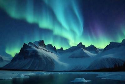 The primary subject of the image is a beautiful mountain range with a stunning view of the sky. The setting is a snowy mountain range, and the visual style is a photo. The colors and mood of the image are predominantly blue, with the sky and the snow creating a serene and tranquil atmosphere.