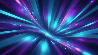 The primary subject of the image is a purple and blue tunnel-like structure with a bright light at the end. The setting is a space-like environment, and the visual style appears to be a digital art or illustration. The dominant colors in the image are purple and blue, creating a sense of depth and a futuristic atmosphere.