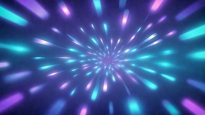 The primary subject of the image is a brightly colored, swirling, and spiraling pattern of light. The setting is a dark background, which contrasts with the vibrant colors of the light pattern. The visual style appears to be a digital art or illustration, as the colors and patterns are intricate and detailed. The dominant colors are blue, purple, and pink, creating a lively and energetic atmosphere.