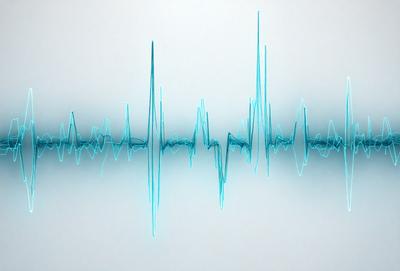The primary subject of the image is a waveform, which is a visual representation of sound. The waveform is displayed on a white background, giving it a clean and minimalist appearance. The visual style of the image is digital art, as it is a computer-generated representation of sound. The colors and mood of the image are predominantly blue, which adds a sense of calmness and tranquility to the scene.