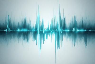 The primary subject of the image is a waveform, which is a visual representation of sound. The waveform is displayed on a white background, giving it a clean and minimalist appearance. The visual style of the image is digital art, as it is a computer-generated representation of sound. The colors and mood of the image are predominantly blue, which gives it a calm and soothing atmosphere.