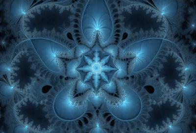 The primary subject of the image is a blue and white flower, which is the main object, scene, or focus of the image. The setting or background features a blue and white pattern, which adds to the overall visual style of the image. The colors and mood of the image are predominantly blue and white, creating a serene and calming atmosphere.