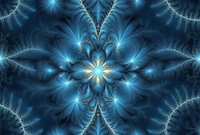 The primary subject of the image is a blue and yellow swirling pattern, which appears to be a digital art or illustration. The setting is a blue background, and the visual style suggests that it is a digital artwork or a pattern. The dominant colors are blue and yellow, creating a vibrant and lively atmosphere.