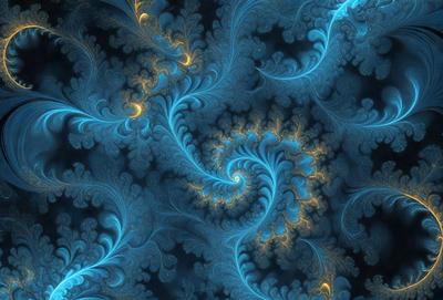 The primary subject of the image is a blue spiral pattern, which is the main object, scene, or focus of the image. The setting or background features a blue and yellow swirling pattern, which adds to the visual style of the image. The colors and mood of the image are predominantly blue and yellow, creating a vibrant and lively atmosphere.