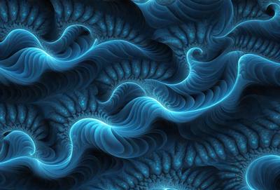 The primary subject of the image is a blue, swirling, and spiraling pattern. The setting is a blue background, and the visual style appears to be a digital art or illustration. The dominant colors are blue and purple, creating a calming and serene atmosphere.