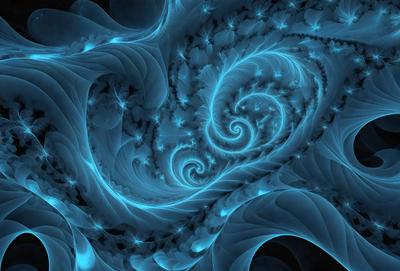 The primary subject of the image is a blue spiral pattern, which is the main object, scene, or focus of the image. The setting or background features a blue and white swirl pattern, which adds to the visual style of the image. The overall atmosphere is vibrant and dynamic, with the blue and white colors creating a sense of movement and energy.