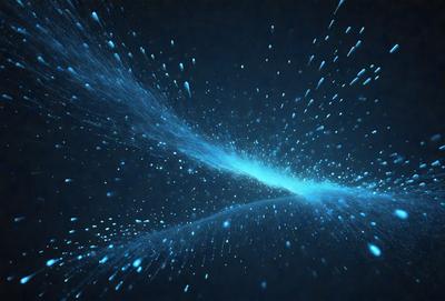 The primary subject of the image is a blue light, which appears to be a bright, swirling, and colorful light source. The setting is a dark background, which contrasts with the bright blue light. The visual style of the image is digital art, as it is a computer-generated image. The colors and mood of the image are predominantly blue, creating a sense of depth and a visually striking scene.