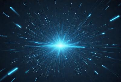 The primary subject of the image is a bright blue light, which appears to be a star or a light source. The setting is a dark background, which contrasts with the bright blue light. The visual style of the image is a digital art or illustration, as it captures the vibrant colors and the dynamic nature of the light source. The colors and mood of the image are predominantly blue, creating a sense of depth and tranquility.