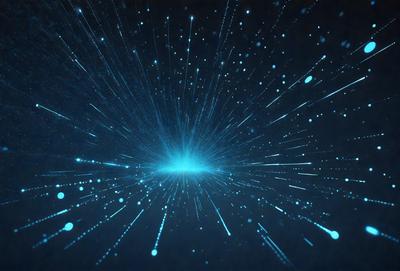 The primary subject of the image is a bright blue light, which appears to be a star or a light source. The setting is a dark background, which contrasts with the bright blue light. The visual style of the image is digital art, as it is a close-up of the light source with a blue hue. The colors and mood of the image are predominantly blue, creating a sense of depth and tranquility.