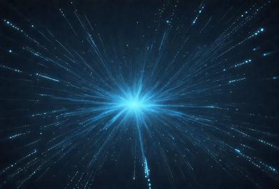 The primary subject of the image is a bright blue light, which appears to be a star or a light source. The setting is a dark background, which contrasts with the bright blue light. The visual style of the image is digital art, as it is a computer-generated image. The dominant colors in the image are blue and black, creating a sense of depth and contrast.
