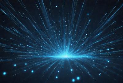 The primary subject of the image is a bright blue light, which appears to be a star or a light source. The setting is a dark background, which contrasts with the bright blue light. The visual style of the image is digital art, as it is a close-up of the light source with a blue hue. The colors and mood of the image are predominantly blue, creating a sense of depth and tranquility.