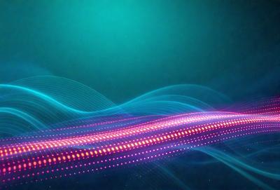 The primary subject of the image is a blue and pink wave pattern. The setting is a dark blue background, which creates a contrast with the wave pattern. The visual style is a digital art or illustration, as the wave pattern appears to be a digital creation. The colors and mood of the image are predominantly blue and pink, giving it a vibrant and energetic atmosphere.