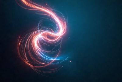 The primary subject of the image is a brightly colored, swirling pattern of red, blue, and white. The setting is a dark blue background, which contrasts with the vibrant colors of the swirling pattern. The visual style appears to be a digital art or illustration, as the colors and patterns are intricately detailed and well-defined. The overall atmosphere of the image is energetic and dynamic, with the swirling pattern capturing the viewer's attention and evoking a sense of movement
