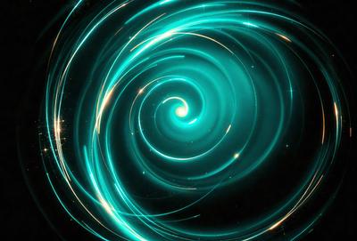 The primary subject of the image is a spiral pattern, which is a part of a larger, swirling design. The setting is a dark background, which contrasts with the spiral pattern. The visual style is a combination of digital art and illustration, creating a unique and intricate design. The colors and mood of the image are predominantly blue, giving it a calm and serene atmosphere.