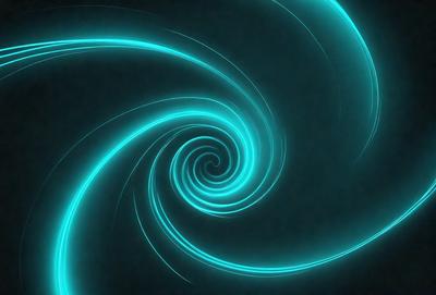 The primary subject of the image is a spiral pattern, which is a blue swirl. The setting is a dark background, which contrasts with the bright blue swirl. The visual style is a digital art or illustration, as the spiral pattern is created using a computer or digital tools. The colors and mood of the image are predominantly blue, giving it a calm and serene atmosphere.