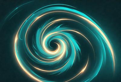The primary subject of the image is a spiral, which is the main object, scene, or focus of the image. The spiral is set against a dark blue background, creating a striking contrast. The visual style of the image is digital art, as it appears to be a digital illustration or drawing. The dominant colors in the image are blue and yellow, giving it a vibrant and energetic atmosphere.