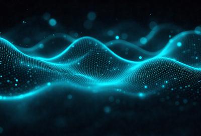 The primary subject of the image is a blue wave pattern, which appears to be a digital art or illustration. The setting is a dark background, which contrasts with the blue wave pattern. The visual style is a combination of digital art and illustration, creating a unique and captivating image. The dominant colors are blue and black, giving the image a calm and serene atmosphere.