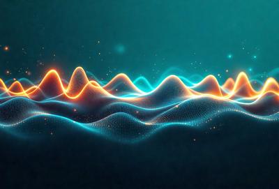The primary subject of the image is a blue and orange wave pattern. The setting is a dark blue background, which creates a contrasting effect with the wave pattern. The visual style is a digital art or illustration, as the wave pattern appears to be a digital creation. The dominant colors are blue and orange, giving the image a vibrant and energetic atmosphere.