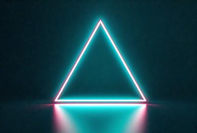 The primary subject of the image is a neon green triangle. The setting is a dark background, which contrasts with the bright neon green triangle. The visual style is digital art, as the triangle is composed of neon lines. The colors and mood of the image are vibrant and energetic, with the green triangle standing out against the dark background.