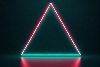 The primary subject of the image is a neon green triangle. The setting is a dark background, which contrasts with the bright green triangle. The visual style is digital art, as the triangle is composed of neon lines. The colors and mood of the image are vibrant and energetic, with the green triangle standing out against the dark background.