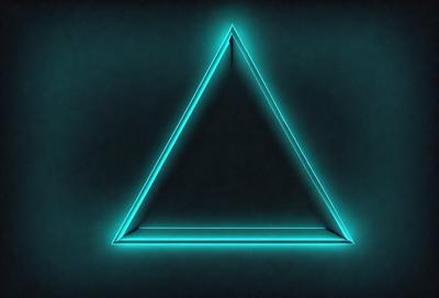 The primary subject of the image is a neon blue triangle. The setting is a dark background, which contrasts with the bright blue triangle. The visual style is digital art, as the triangle is depicted in a stylized manner. The colors and mood of the image are predominantly blue, creating a cool and modern atmosphere.