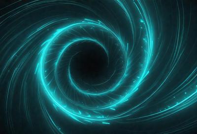 The primary subject of the image is a spiral or vortex, which is a central element in the scene. The spiral is surrounded by a dark background, giving it a dramatic and mysterious appearance. The visual style of the image is digital art, as it is a computer-generated representation of the spiral. The dominant colors in the image are blue and green, creating a sense of depth and movement. The overall atmosphere of the image is intriguing and captivating.