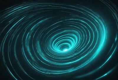 The primary subject of the image is a swirling, blue vortex. The setting is a dark, blue background, which creates a dramatic and mysterious atmosphere. The visual style is a digital art or illustration, as the swirl appears to be a digital creation. The dominant colors are blue and black, with the blue swirl being the main focus of the image.