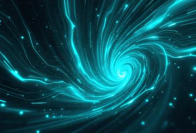 The primary subject of the image is a spiral-shaped blue object, which appears to be a swirling, twisting, or curling pattern. The setting is a dark, starry background, which adds to the overall mood of the image. The visual style is a combination of digital art and illustration, creating a unique and captivating scene. The colors and mood of the image are predominantly blue, with a sense of depth and movement, evoking a sense of wonder and exploration.