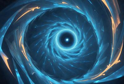 The primary subject of the image is a blue spiral, which appears to be a part of a larger, more complex design. The setting is a blue background, which complements the spiral's color. The visual style is digital art, as the spiral is created using a computer program. The colors and mood of the image are predominantly blue, giving it a calm and serene atmosphere.