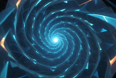 The primary subject of the image is a spiral pattern, which is the main object, scene, or focus of the image. The spiral pattern is set against a blue background, creating a visually striking and vibrant scene. The spiral pattern is a digital art piece, showcasing the artist's skill in creating intricate and detailed designs. The overall atmosphere of the image is dynamic and engaging, with the blue color palette adding a sense of depth and energy to the composition.