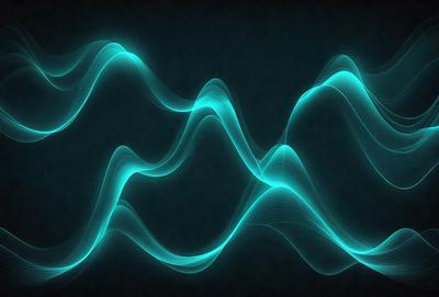 The primary subject of the image is a blue wave or sound wave, which is the main focus of the image. The setting is a dark background, which contrasts with the blue wave. The visual style is a digital art or illustration, as the wave appears to be a digital creation. The colors and mood of the image are predominantly blue, creating a calm and serene atmosphere.