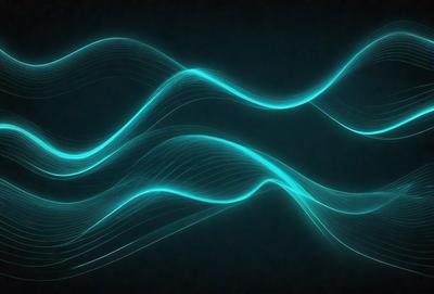 The primary subject of the image is a blue wave pattern, which is the main object, scene, or focus of the image. The setting or background is a dark, black background, which contrasts with the blue wave pattern. The visual style of the image is digital art, as it is a digital representation of a wave. The dominant colors in the image are blue and black, creating a calm and serene atmosphere.