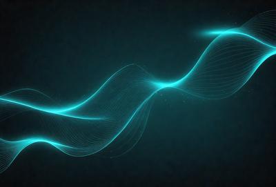 The primary subject of the image is a blue wave or a blue light, which appears to be a digital art or illustration. The setting is a dark background, which adds to the overall mood of the image. The visual style is modern and futuristic, with the blue wave or light being the main focus of the scene.