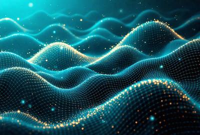 The primary subject of the image is a blue and white wave pattern, which is the main object, scene, or focus of the image. The setting or background features a dark blue surface, which contrasts with the white and blue wave pattern. The visual style of the image is digital art, as it is a computer-generated pattern. The dominant colors in the image are blue and white, creating a calm and soothing atmosphere.