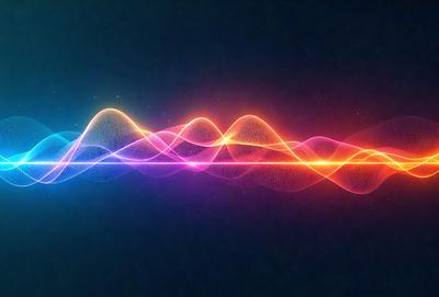 The primary subject of the image is a long, colorful wave or sound wave, which appears to be a digital art or illustration. The wave is depicted in a variety of colors, including orange, pink, and blue, giving it a vibrant and lively appearance. The setting or background of the image is a dark blue surface, which contrasts with the bright colors of the wave. The visual style of the image suggests that it is a creative and artistic representation of a sound wave or a wave-like pattern