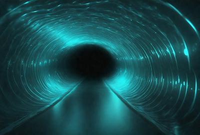 The primary subject of the image is a blue tunnel, which appears to be a part of a larger tunnel system. The setting is a dark, enclosed space, with the tunnel's walls and floor illuminated by a blue light. The visual style of the image is a digital art or illustration, creating a futuristic and surreal atmosphere. The dominant colors in the image are blue and black, with the blue light creating a sense of depth and mystery.