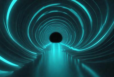 The primary subject of the image is a tunnel with a blue light illuminating it. The tunnel appears to be a part of a larger structure, possibly a space station or a futuristic setting. The tunnel is surrounded by a blue light, which creates a unique atmosphere and adds to the visual appeal of the scene. The overall mood of the image is one of exploration and discovery, as the viewer is drawn into the tunnel to explore its depths.