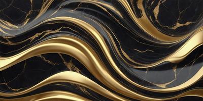 The primary subject of the image is a marble-like surface with a gold and black color scheme. The setting is a black and gold marble-like surface, which serves as the background. The visual style is a close-up of the marble-like surface, showcasing its intricate patterns and textures. The colors and mood of the image are rich and luxurious, with the gold and black tones creating a sense of sophistication and elegance.