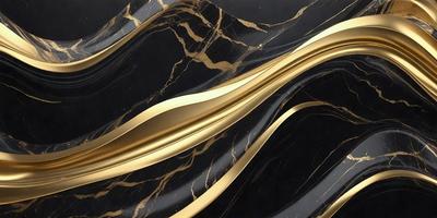The primary subject of the image is a marble countertop with a gold and black pattern. The setting is a kitchen, and the visual style is a close-up of the countertop. The dominant colors are gold and black, creating a luxurious and elegant atmosphere.