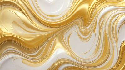 The primary subject of the image is a gold and white marbled wallpaper with a swirling pattern. The setting is a room with a white background, and the visual style appears to be a combination of a photo and a digital art or illustration. The dominant colors are gold and white, creating a warm and elegant atmosphere.