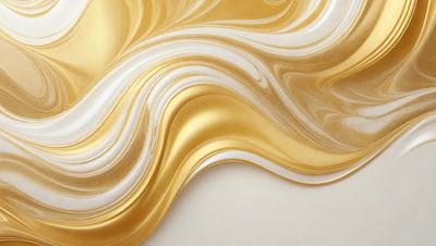 The primary subject of the image is a gold-colored wallpaper with a pattern of waves. The setting is a white wall, and the visual style appears to be a combination of a photo and digital art. The dominant colors are gold and white, creating a warm and elegant atmosphere.
