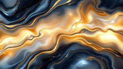 The primary subject of the image is a colorful, swirling pattern that resembles a marble or stone texture. The setting is a dark background, which contrasts with the vibrant colors of the pattern. The visual style is a combination of digital art and illustration, creating a dynamic and eye-catching design. The dominant colors are yellow, orange, and blue, which contribute to a warm and lively atmosphere.