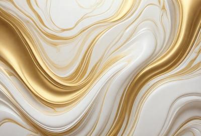 The primary subject of the image is a white and gold marbled wallpaper. The setting is a room with a white and gold marbled wallpapered wall. The visual style is a close-up of the wallpaper, showcasing its intricate design. The colors and mood of the image are predominantly white and gold, creating a luxurious and elegant atmosphere.