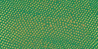 The primary subject of the image is a pattern of gold dots on a green background. The setting is a close-up of the pattern, showcasing the intricate details of the dots. The visual style is a combination of digital art and illustration, creating a unique and eye-catching design. The colors and mood of the image are predominantly green and gold, giving it a warm and inviting atmosphere.