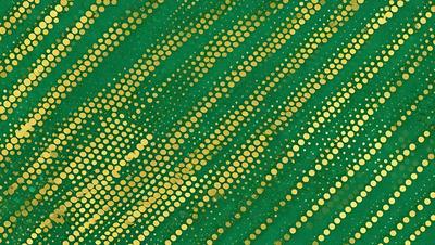The primary subject of the image is a green and gold patterned surface. The setting is a close-up of the pattern, which appears to be a combination of gold and green dots. The visual style is a patterned surface, which could be a photo, digital art, or illustration. The colors and mood of the image are predominantly gold and green, creating a warm and vibrant atmosphere.