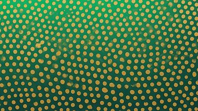 The primary subject of the image is a pattern of yellow dots on a green background. The setting appears to be a wall or a surface with a patterned design. The visual style of the image is a close-up of the dots, which gives a sense of depth and detail. The colors in the image are predominantly yellow and green, creating a lively and vibrant atmosphere.