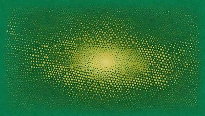 The primary subject of the image is a green background with a yellow circle in the center. The circle is surrounded by a pattern of yellow dots, creating a visually appealing and vibrant scene. The setting appears to be a digital art or illustration, as the colors and patterns are well-defined and the overall atmosphere is lively and energetic.