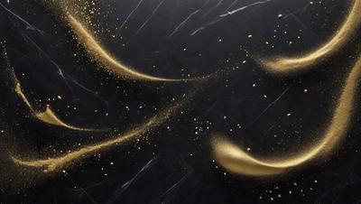 The primary subject of the image is a pattern of gold and black swirls, which are likely part of a marble or granite surface. The setting is a black background, which contrasts with the gold swirls. The visual style appears to be a combination of digital art and illustration, creating a unique and eye-catching design. The colors and mood of the image are predominantly gold and black, giving it a luxurious and elegant appearance.